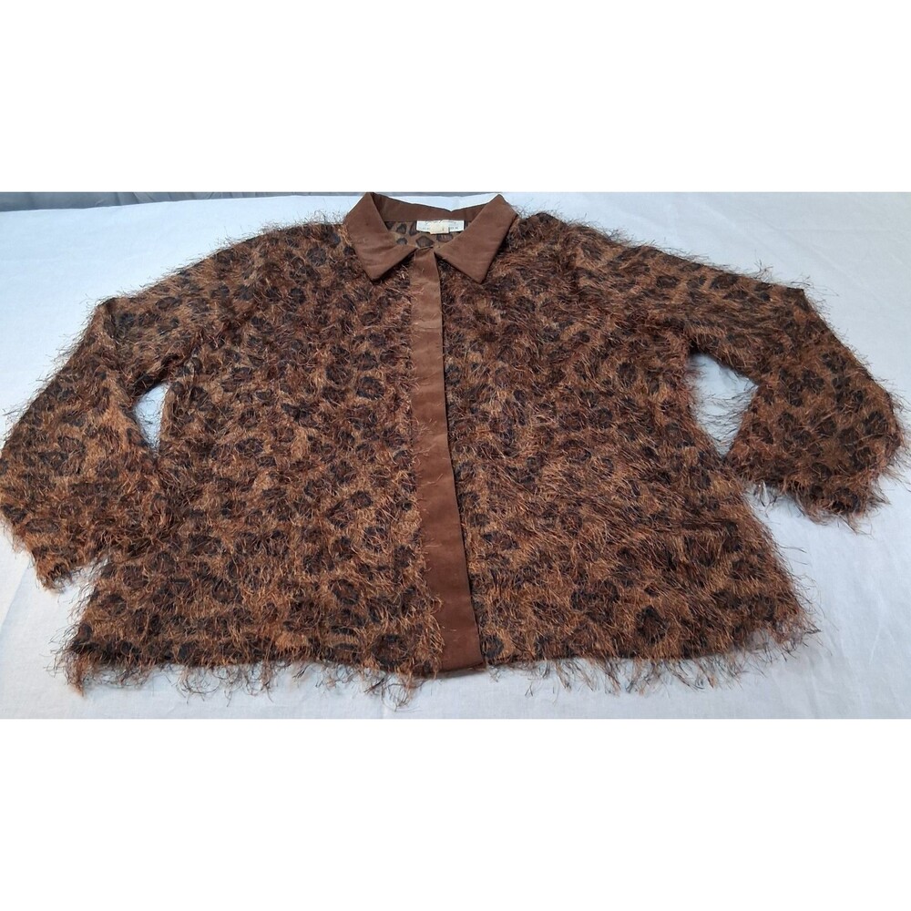 Giorgio Fiorlini Plus Leopard Fuzzy Luxe Shirt Jacket Y2K Size 20 Jet-set Diva
